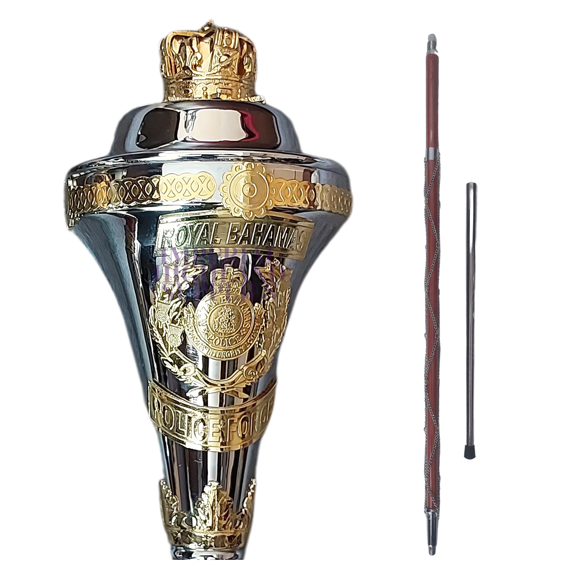 Custom Made Drum Major Mace Stave With Scrolls & Crown Top Royal Bahamas Police Force