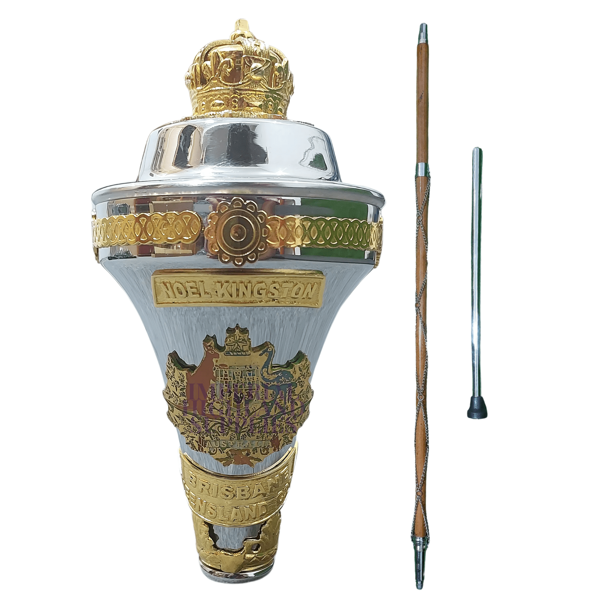 Custom Made Drum Major Mace Stave With Scrolls & Crown Top