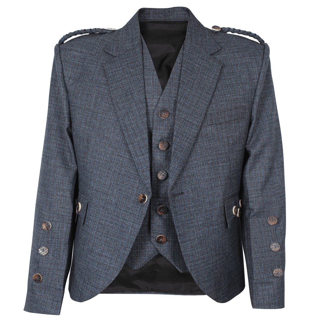 Argyll Jacket Blue Worsted Wool Serge Fabric With 5 Button Waistcoat - Imperial Highland Supplies