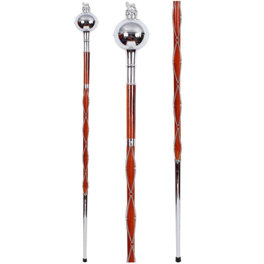 Drum Major Mace Plain Chrome Ball Head With Lion Crown Top - Imperial Highland Supplies