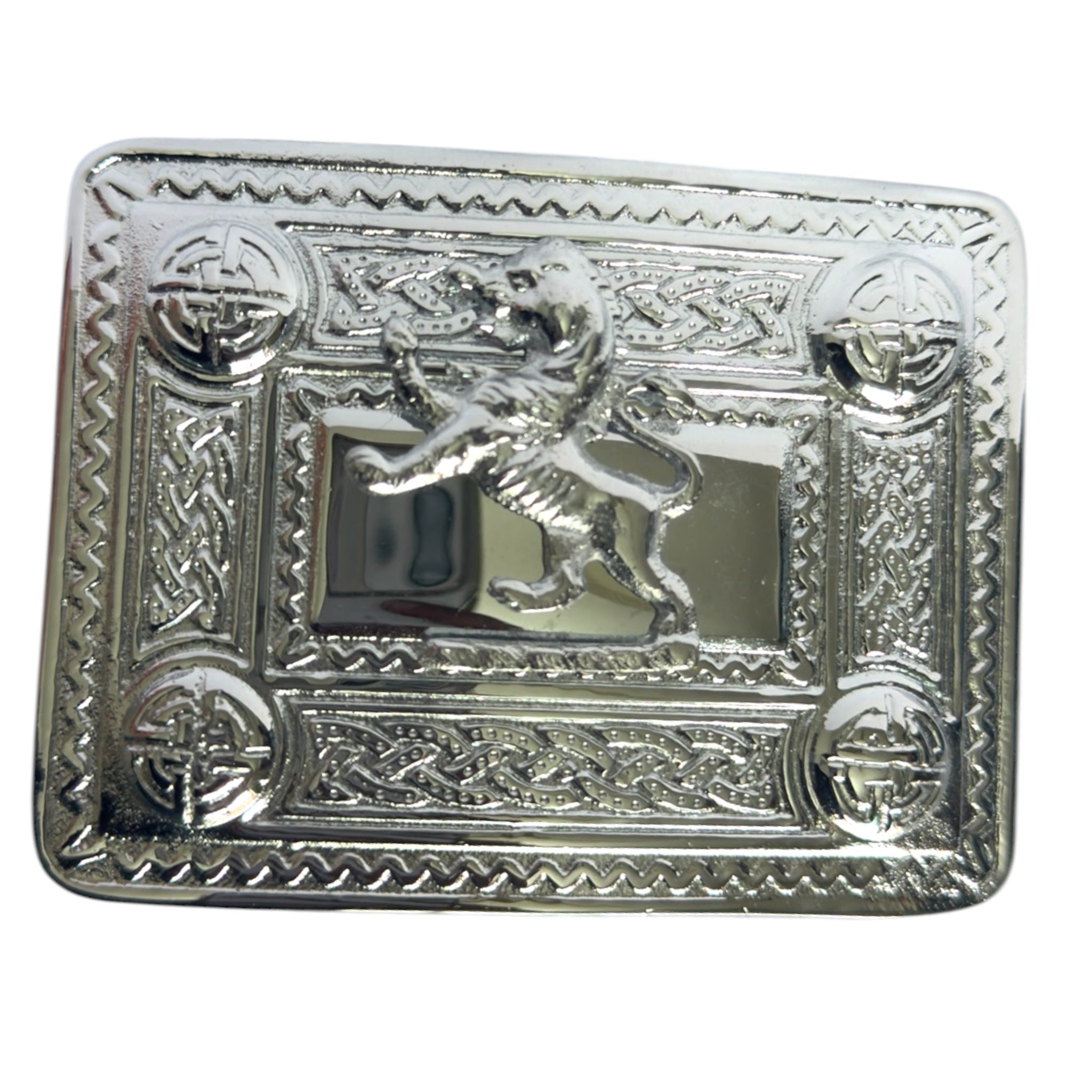 Kilt Belt Buckle Celtic Design Lion Rampant Badge Silver Color - Imperial Highland Supplies