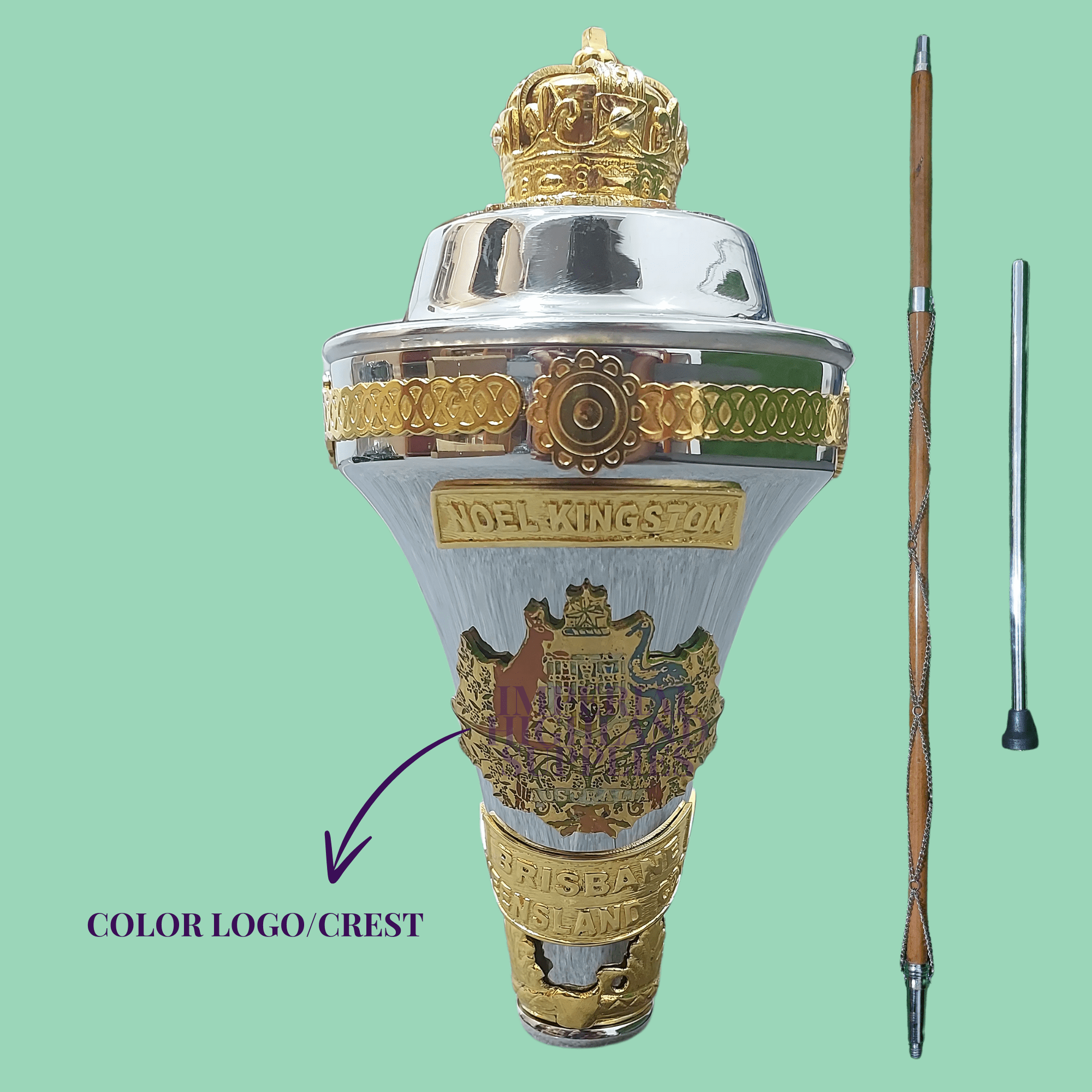 Custom Made Drum Major Mace Stave With Scrolls & Crown Top