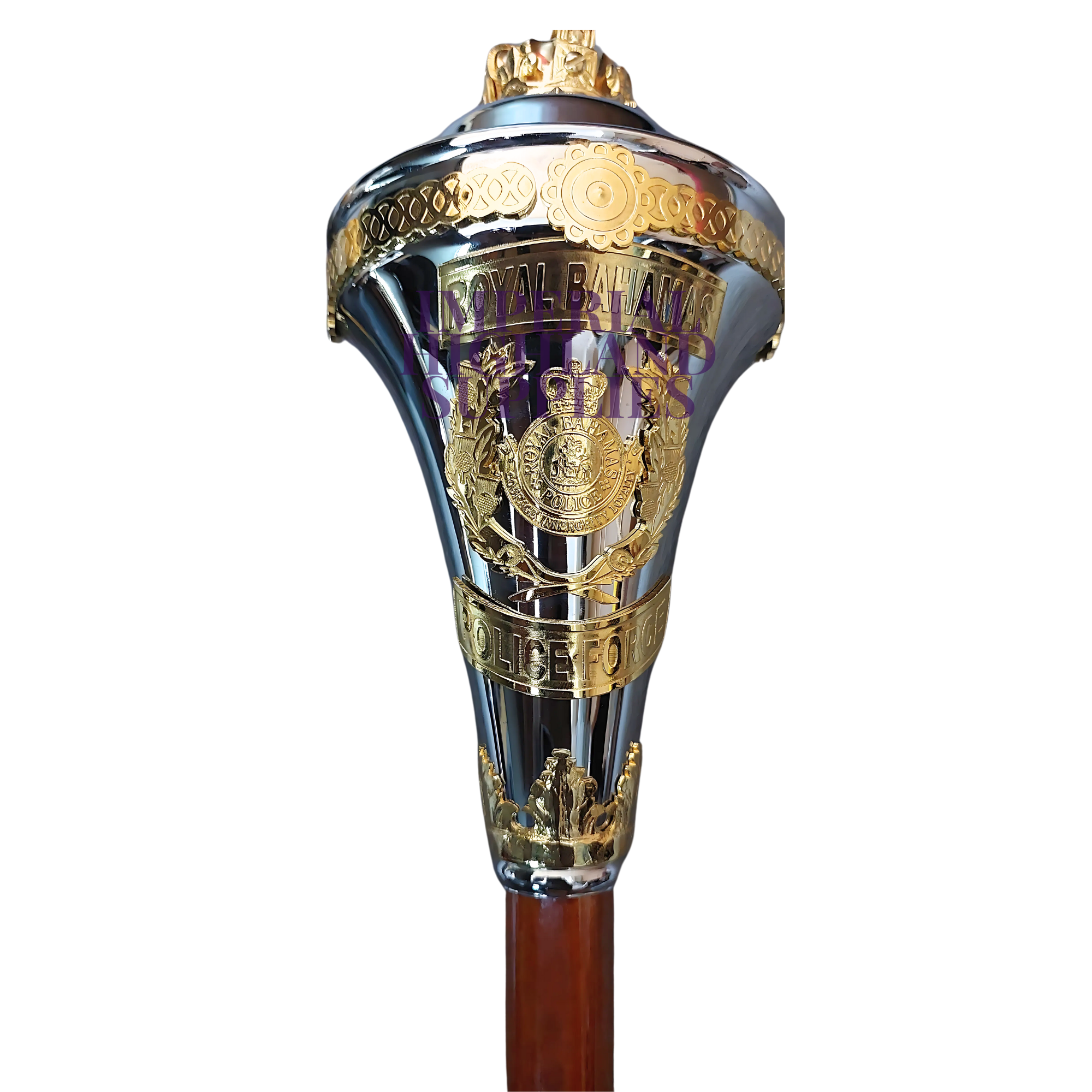 Custom Made Drum Major Mace Stave With Scrolls & Crown Top Royal Bahamas Police Force
