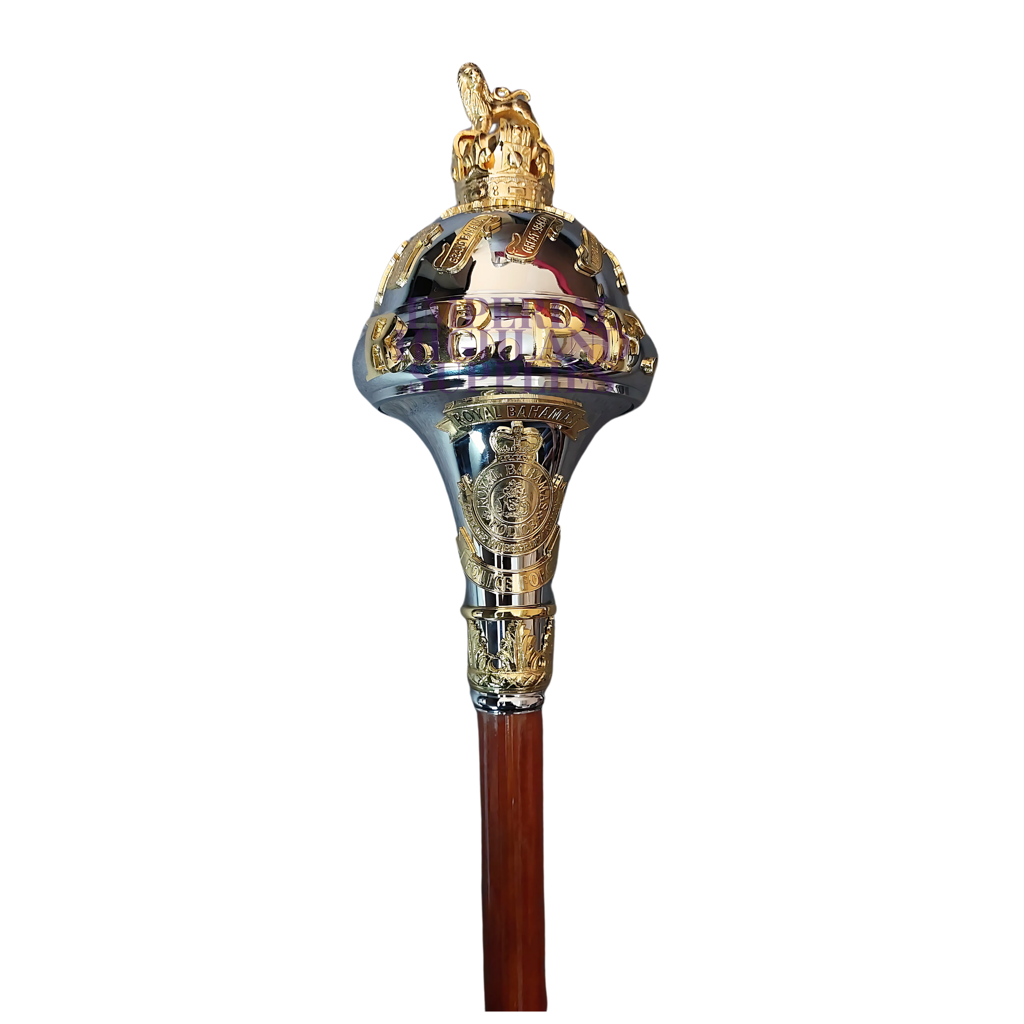 Custom Made Drum Major Mace Stave With Scrolls & Crown Top Royal Bahamas Police Force