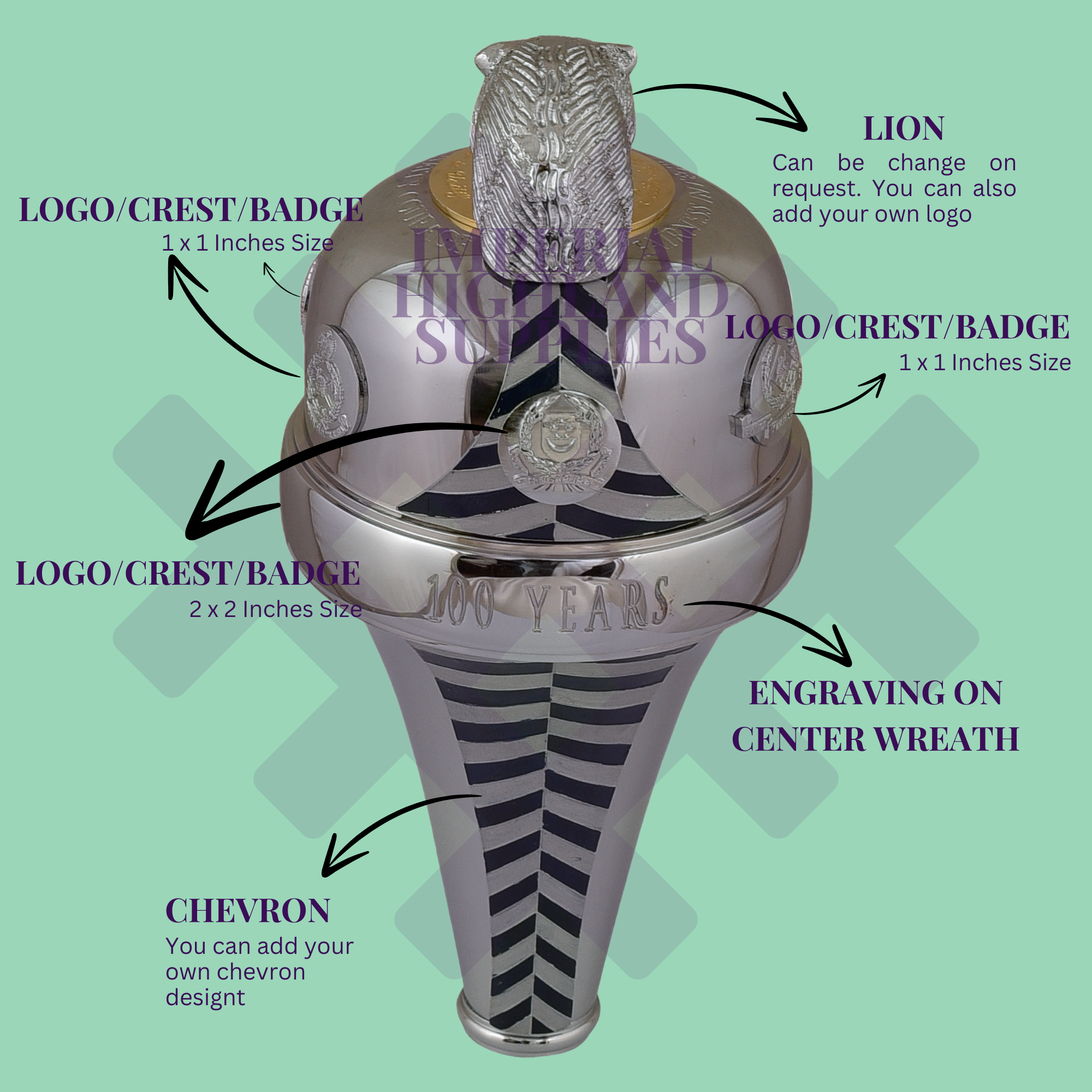 Singapore Police Army Military Custom Drum Major Mace - Imperial Highland Supplies