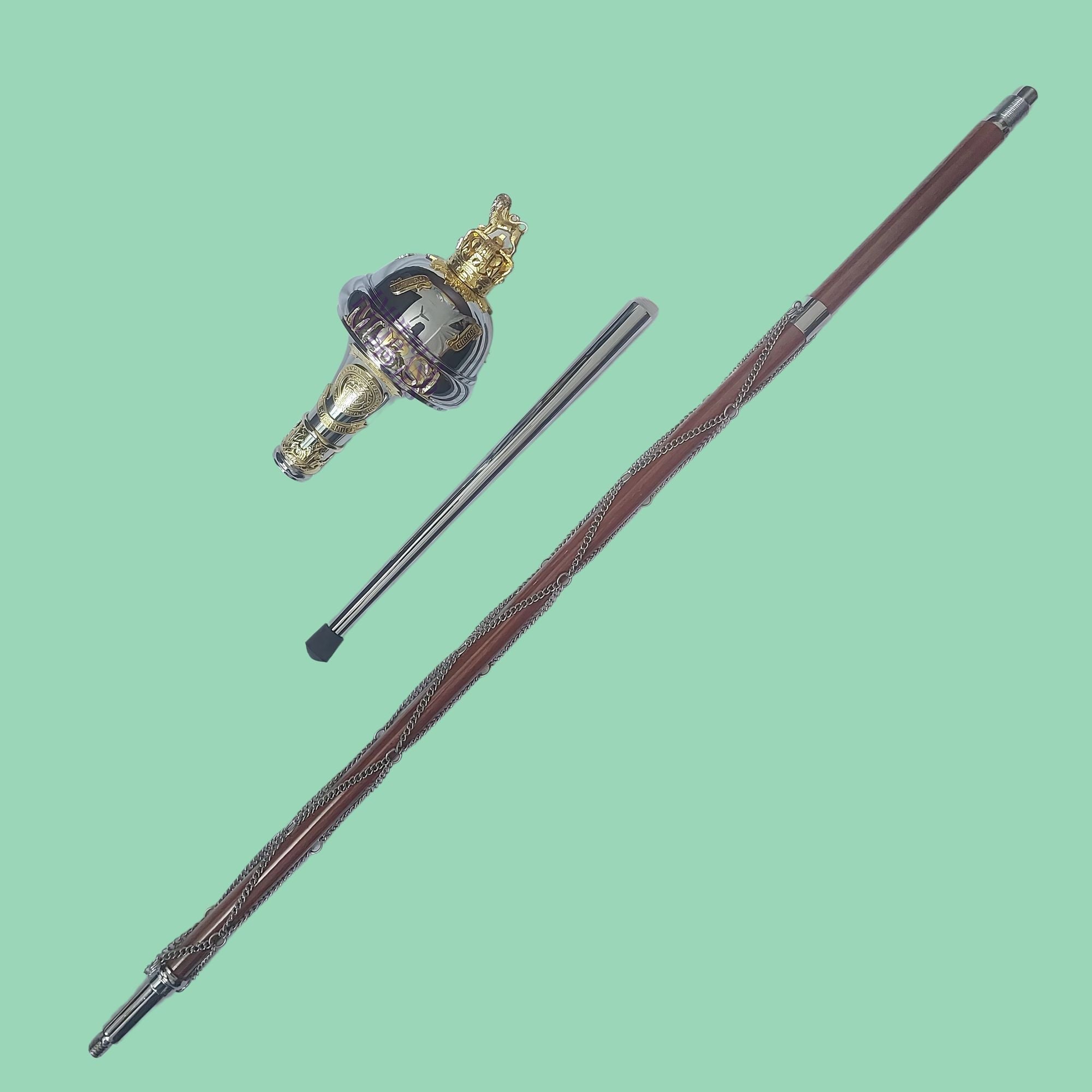 Custom Made Drum Major Mace Stave With Scrolls & Crown Top - Imperial Highland Supplies