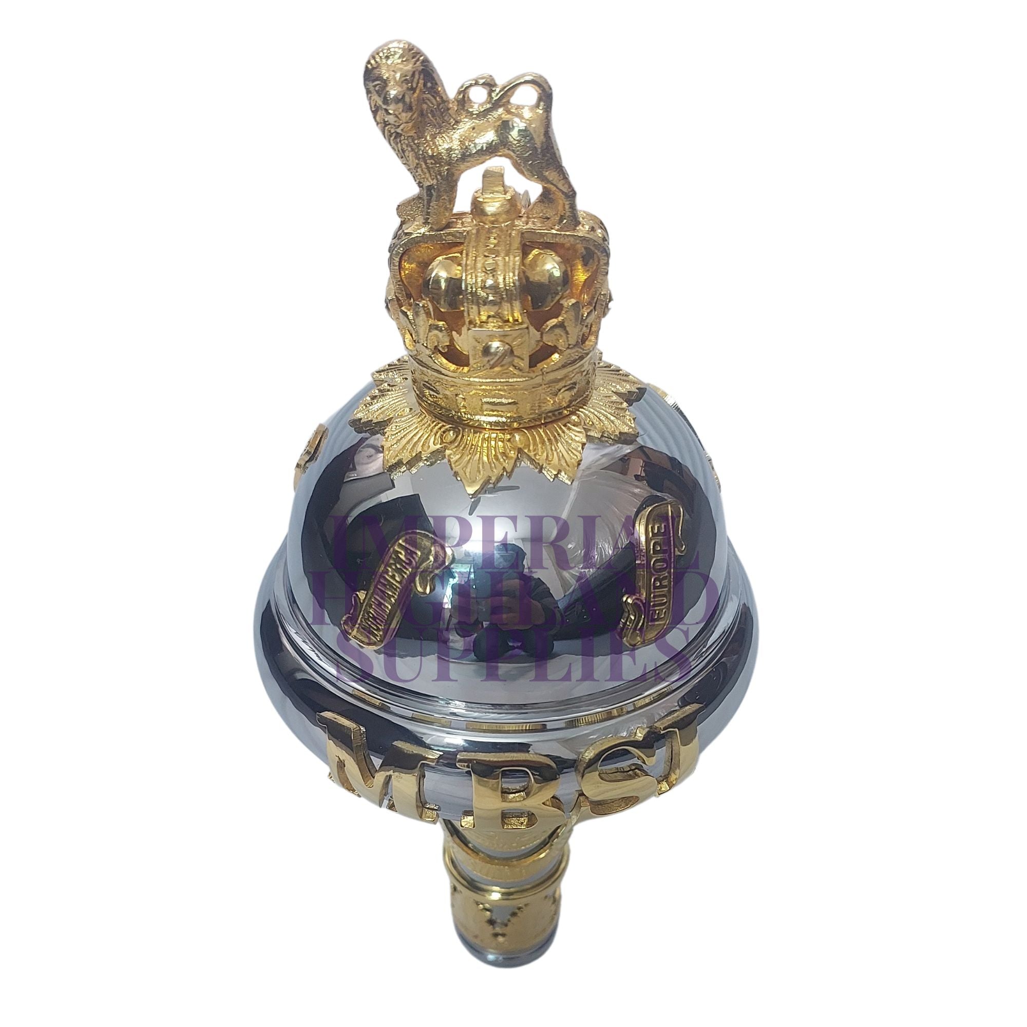 Custom Made Drum Major Mace Stave With Scrolls & Crown Top - Imperial Highland Supplies
