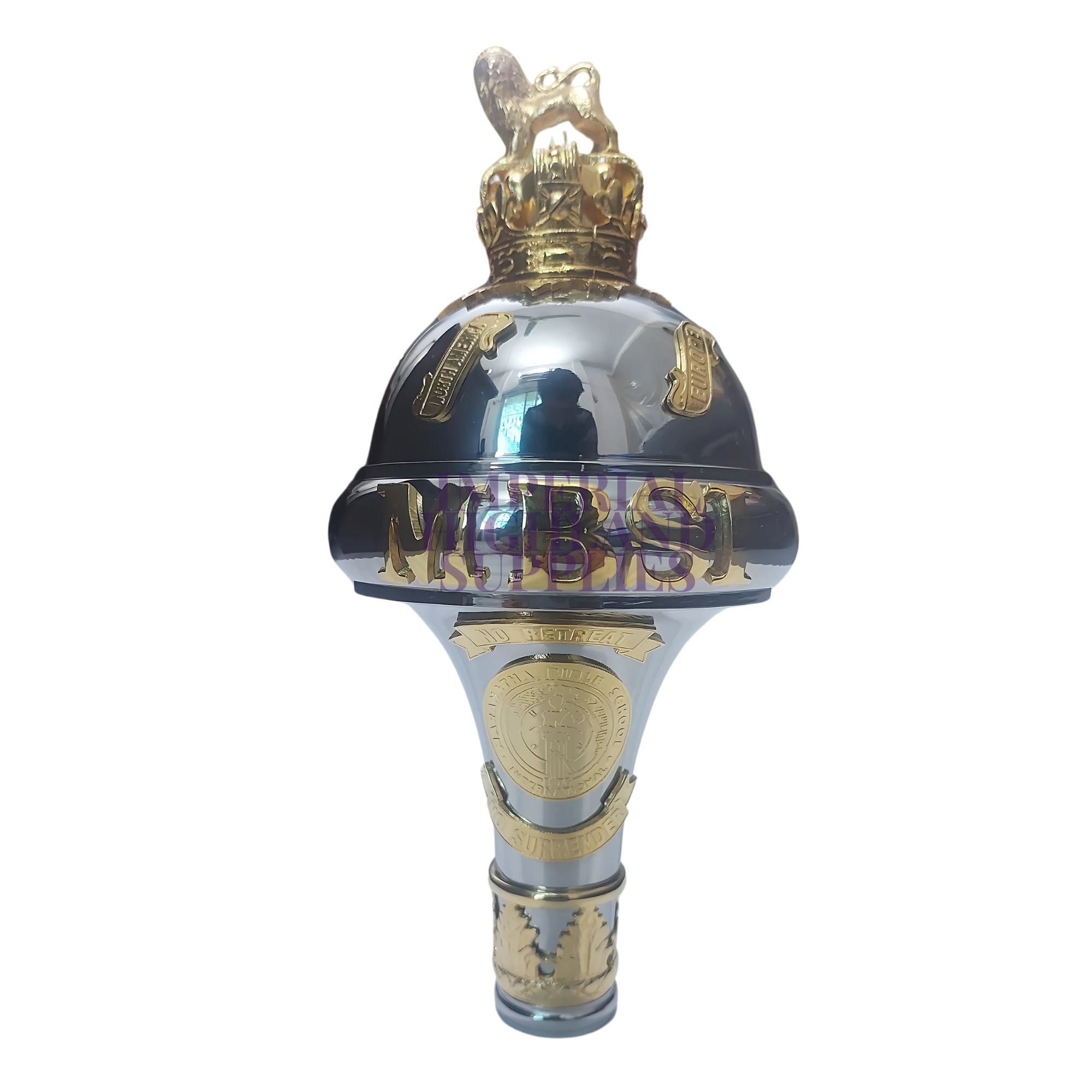 Custom Made Drum Major Mace Stave With Scrolls & Crown Top - Imperial Highland Supplies