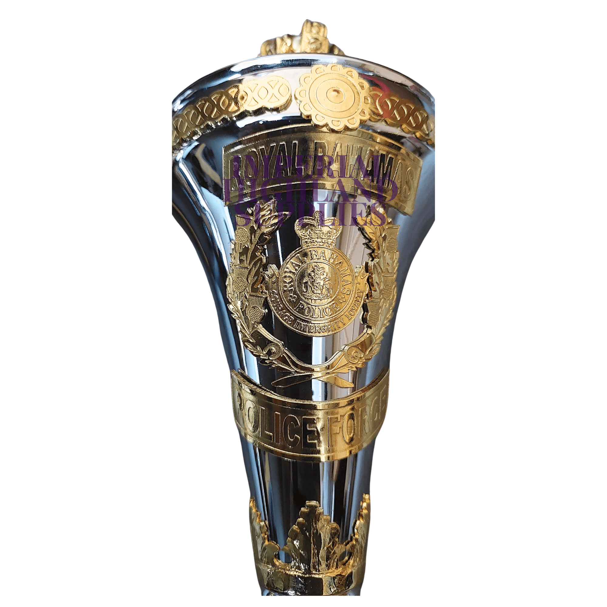 Custom Made Drum Major Mace Stave With Scrolls & Crown Top Royal Bahamas Police Force - Imperial Highland Supplies