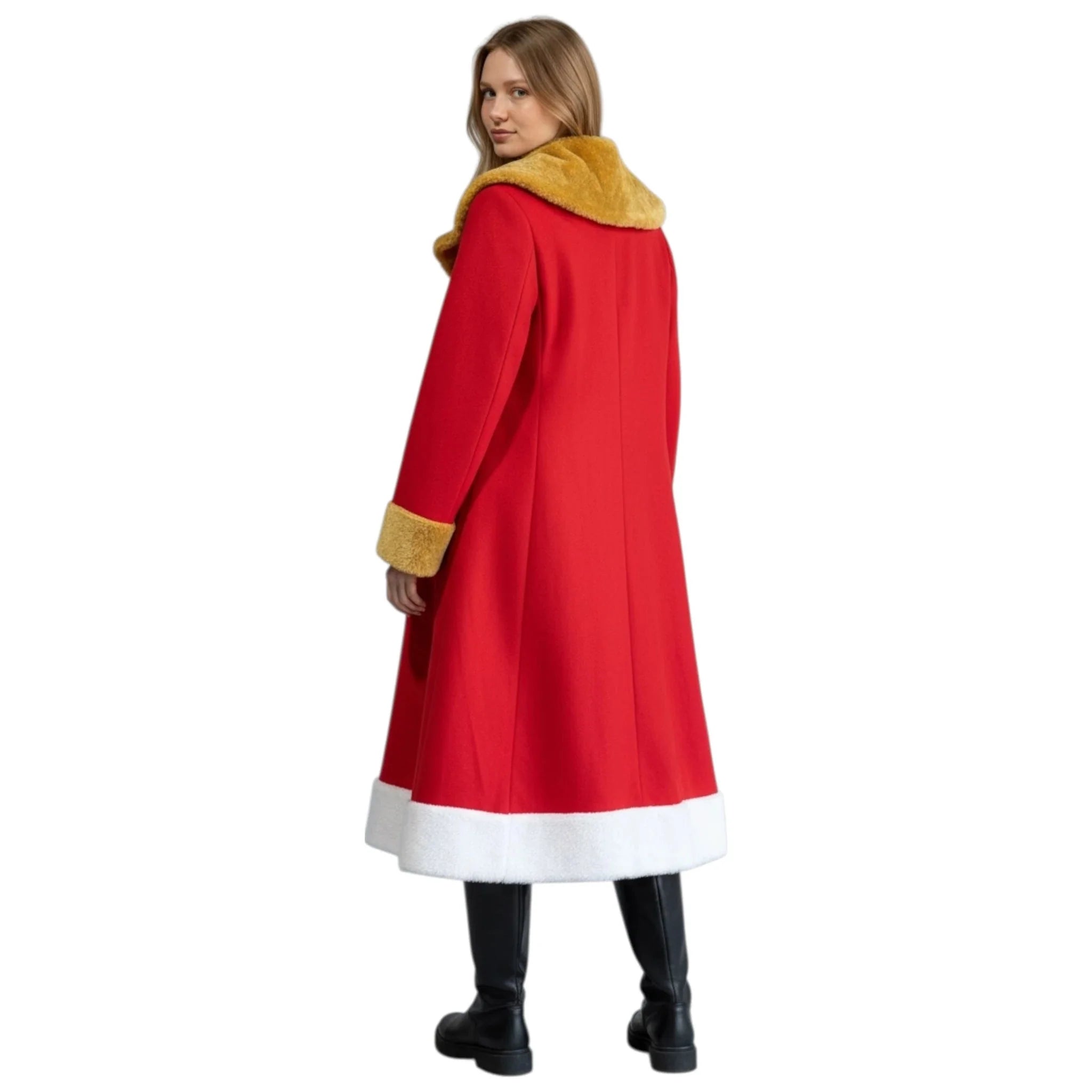 Customize Santa Claus Long Fur Leather Jacket Christmas Red Coat Faux Fur - Imperial Highland Supplies