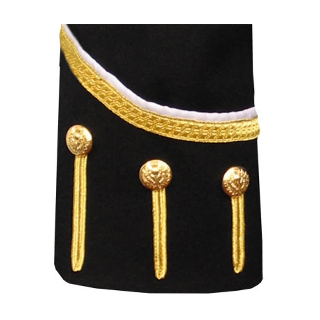 Pipe Band Doublet Black With Gold Braid And White Piping - Imperial Highland Supplies
