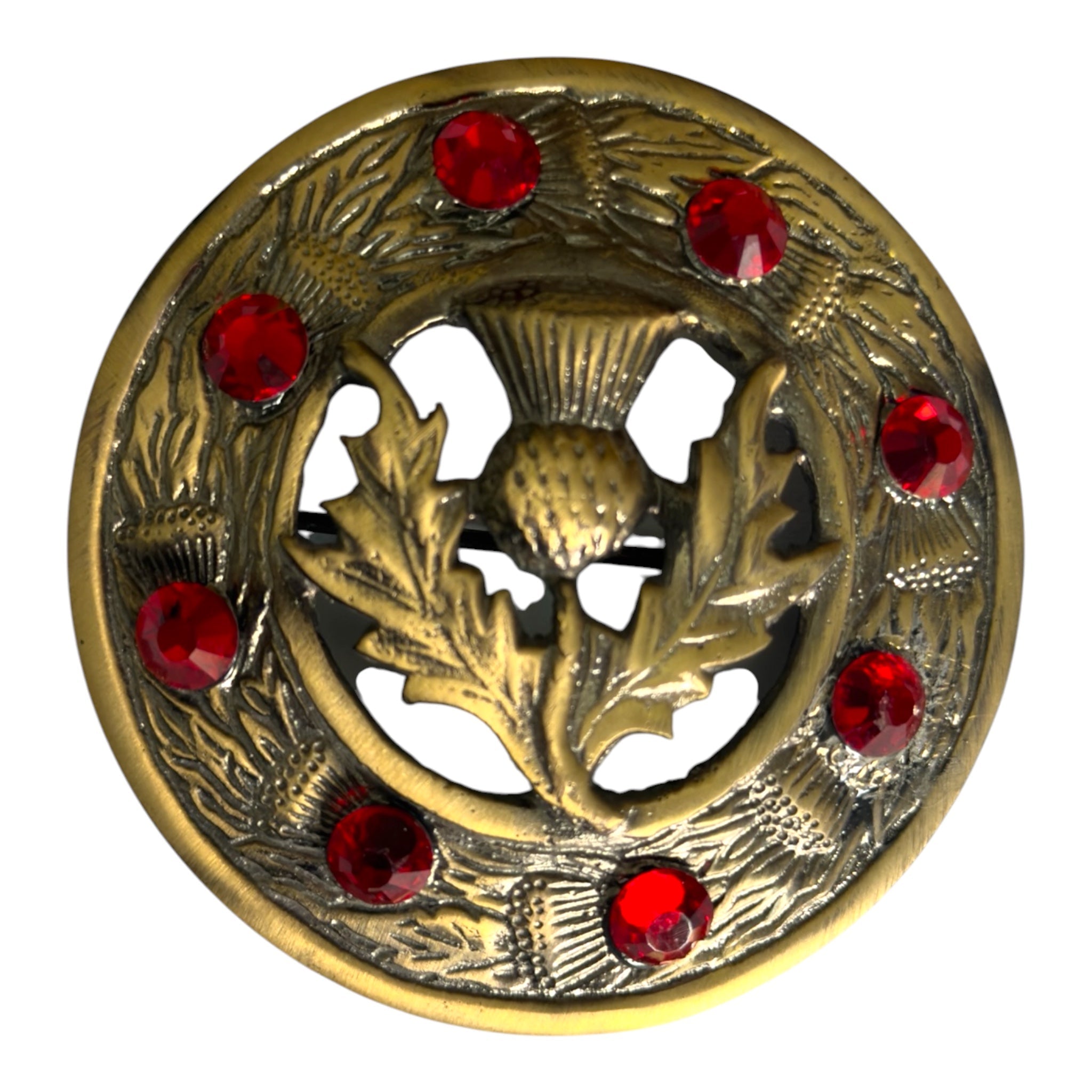 Scottish Thistle Design Brooch Antique And Red Stones - Imperial Highland Supplies
