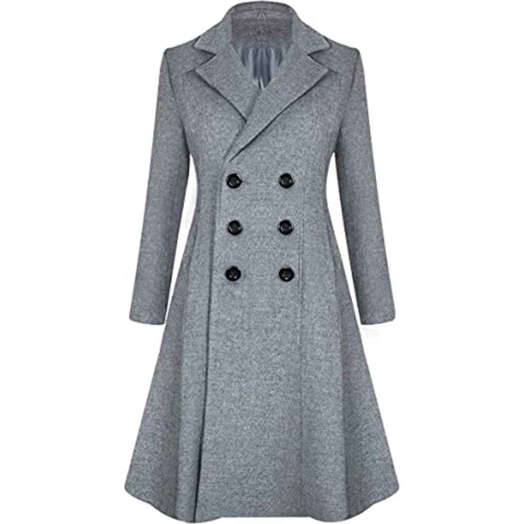 Women's Winter Wool Dress Coat Double Breasted Pea Coat Long Trench Coat - Imperial Highland Supplies